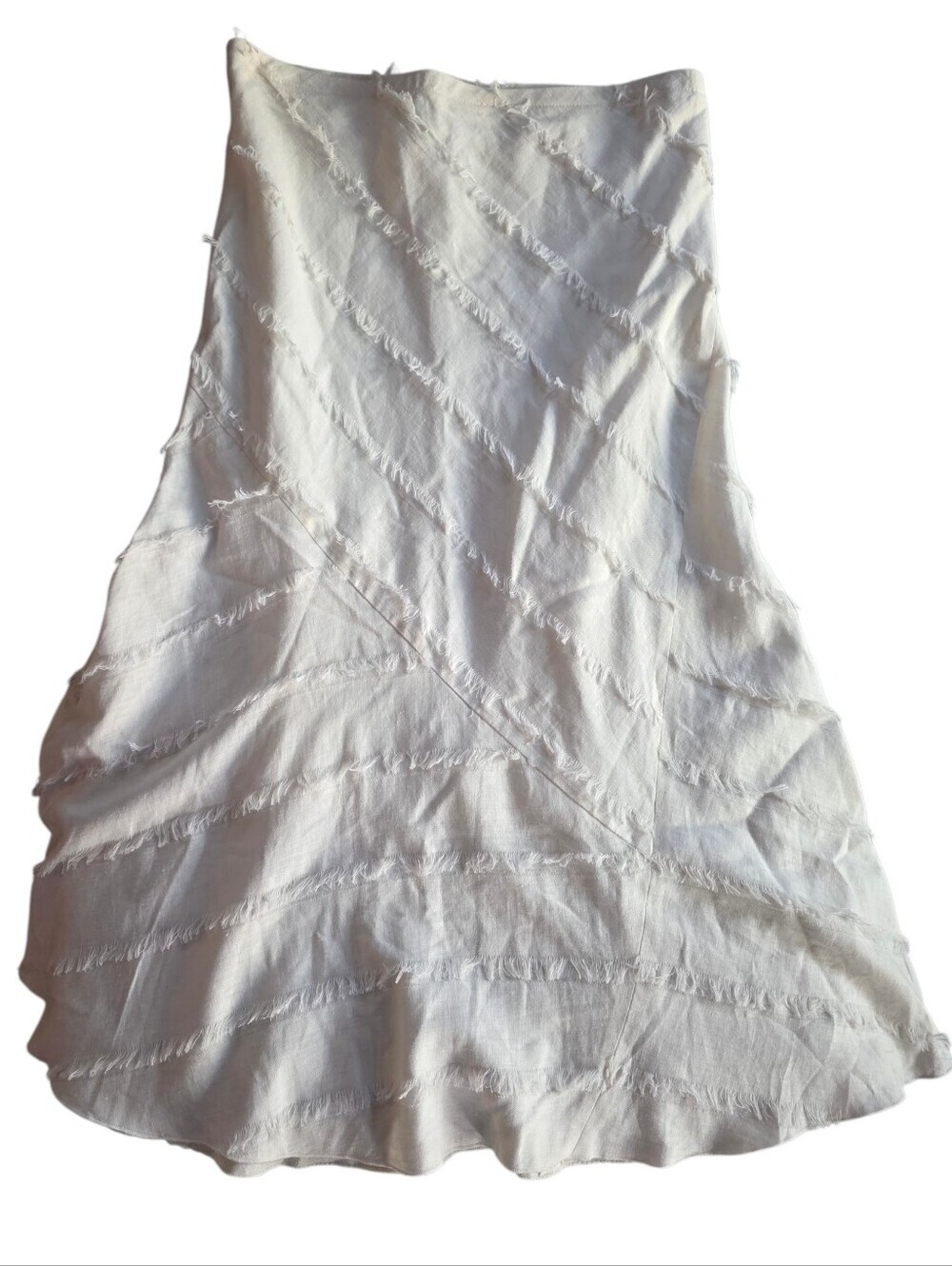 Lena Gabrielle Women's White Linen Midi Skirt - Textured Fringe Detail Size 10